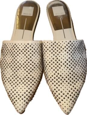 Dolce Vita Elvah Women's Mule Slide Flats White Studded Pointed Toe 9.5